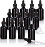 Black Glass Luxury Boston Round Bottle with Black Dropper (12 Pack)