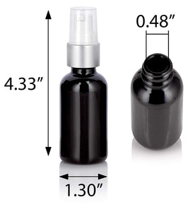 Black Glass Boston Round Bottle with Silver Treatment Pump (12 Pack)