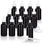 Black Glass Luxury Boston Round Bottle with White Dropper (12 Pack)