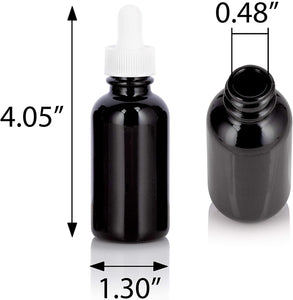 Black Glass Luxury Boston Round Bottle with White Dropper (12 Pack)