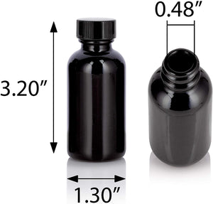 Black Glass Luxury Boston Round Bottle with Black Phenolic Cap (12 Pack)