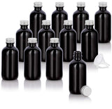 2 oz Black Glass Luxury Boston Round Bottle with Silver Metal Screw On Caps