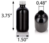 2 oz Black Glass Luxury Boston Round Bottle with Silver Metal Screw On Caps