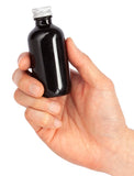 2 oz Black Glass Luxury Boston Round Bottle with Silver Metal Screw On Caps