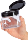 16 oz Clear Plastic PET Square Jar (BPA Free) with Black Flip Top Cap (12 Pack)