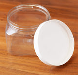 16 oz Clear Plastic PET Square Jar (BPA Free) with White Smooth Lid (12 Pack)