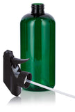16 oz Green Plastic PET Boston Round Bottle (BPA Free) with Black Trigger Spray (12 Pack)