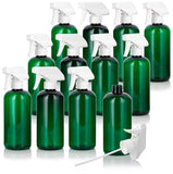 Green Plastic PET Boston Round Bottle (BPA Free) with White Trigger Spray (12 Pack)