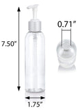 Clear Plastic PET Slim Cosmo Round Bottle (BPA Free) with Silver Lotion Pump (12 Pack)