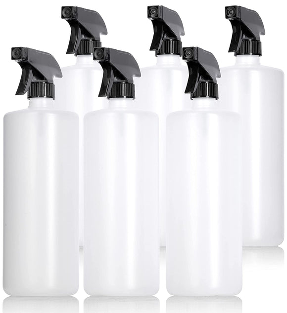 32 oz Natural Clear Large Plastic Squeeze Bottle Black Trigger Sprayer (6 Pack)