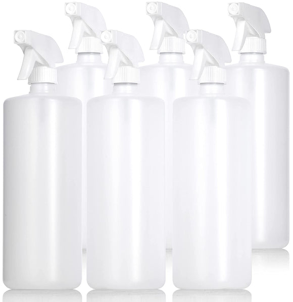 32 oz Natural Clear Plastic Squeeze Bottle White Trigger Sprayer (6 Pack)