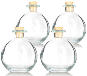 (4 Pack) 8.5 oz Clear Glass Round Bulb Bottle with Cork Stopper