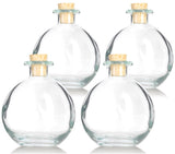 8.5 oz Clear Glass Round Bulb Bottle with Cork Stopper + Funnel (6 Pack)