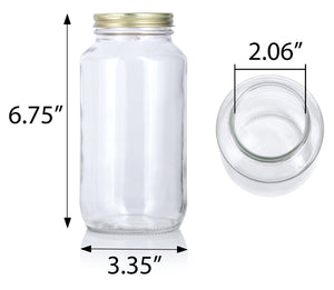 Glass Wide Mouth Candle Clear Jar with Gold Metal Airtight Lid 25.5 oz (6 Pack)