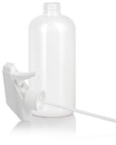 White Plastic PET Boston Round Bottle (BPA Free) with White Trigger Spray (12 Pack)