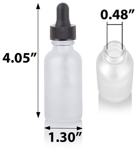 Frosted Clear Glass Boston Round Dropper Bottle with Graduated Measurement Glass Black Top - 1 oz / 30 ml