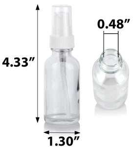 Clear Glass Boston Round Treatment Pump Bottle with White Top  - 1 oz / 30 ml