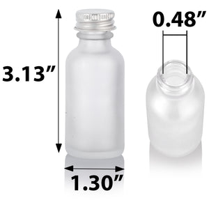 Frosted Clear Glass Boston Round Screw Bottle with Silver Metal Cap - 1 oz / 30 ml