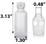 Frosted Clear Glass Boston Round Bottle Silver Metal Screw On Cap Top (12 Pack)