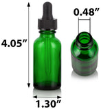 Green Glass Boston Round Bottle with Black Dropper (12 Pack)