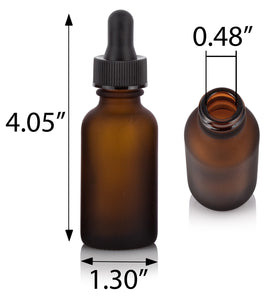 Frosted Amber Glass Boston Round Bottle Graduated Measurement Glass Black Dropper (12 Pack)