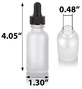 Frosted Clear Glass Boston Round Dropper Bottle with Black Top - 1 oz / 30 ml