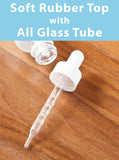 1 oz Frosted Clear Glass Boston Round Bottle White Top Graduated Measurement Dropper (12 Pack)