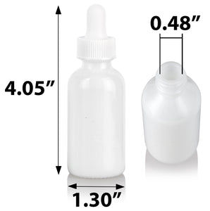 High Shine Gloss White Glass Boston Round Bottle with White Graduated Measurement Dropper