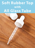 High Shine Gloss White Glass Boston Round Bottle with White Graduated Measurement Dropper