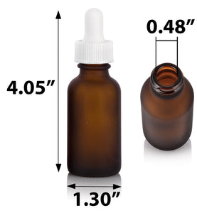 Frosted Amber Glass Boston Round Bottle with White Top Graduated Measurement Glass Dropper (12 Pack)