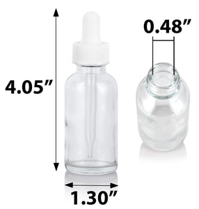 Clear Glass Boston Round Dropper Bottle with White Top - 1 oz / 30 ml