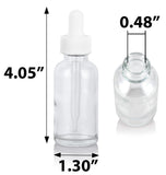Clear Glass Boston Round Bottle with White Dropper (12 Pack)