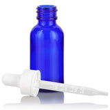 Cobalt Blue Glass Boston Round Bottle with White Graduated Measurement Dropper (12 Pack)