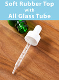 Green Glass Boston Round Bottle with White Top Graduated Measurement Glass Dropper (12 Pack)
