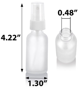 Frosted Clear Glass Boston Round Fine Mist Spray Bottle with White Sprayer - 1 oz / 30 ml