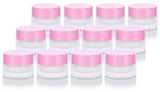 0.20 oz / 5 ml Frosted Clear Glass Balm Jar with Pink Foam Lined Lid  (12 Pack)