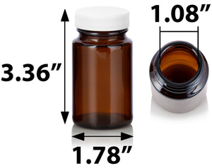 2.5 oz Amber Glass Packer Bottle with White Ribbed Lid (12 Pack)