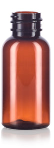Amber Plastic Boston Round Bottle with White Disc Cap - 8 oz / 250 ml