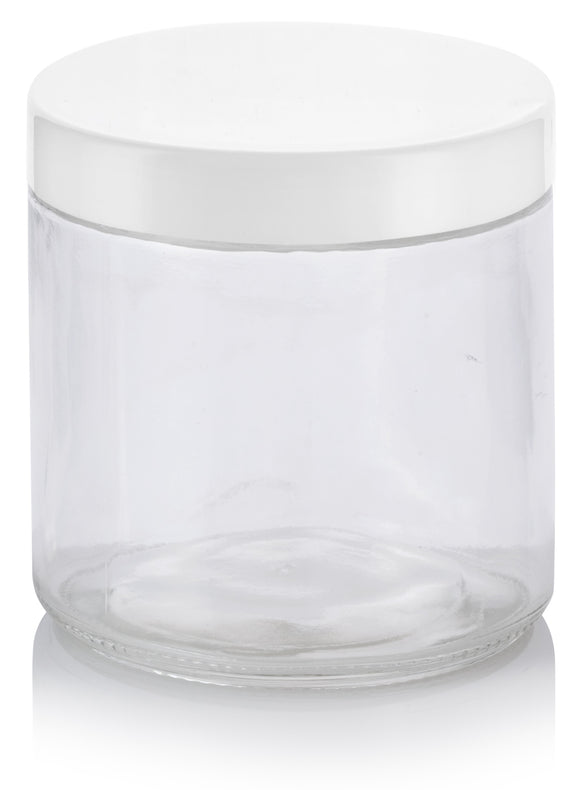 Large Clear Thick Glass Straight Sided Jar with White Foam Lined Lid  (6 Pack)