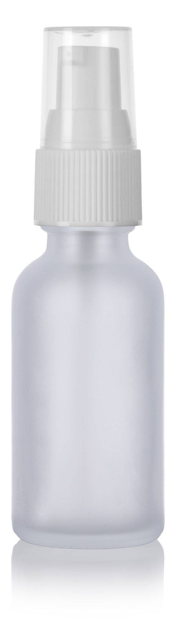 Frosted Clear Glass Boston Round Treatment Pump Bottle with White Top - 1 oz / 30 ml