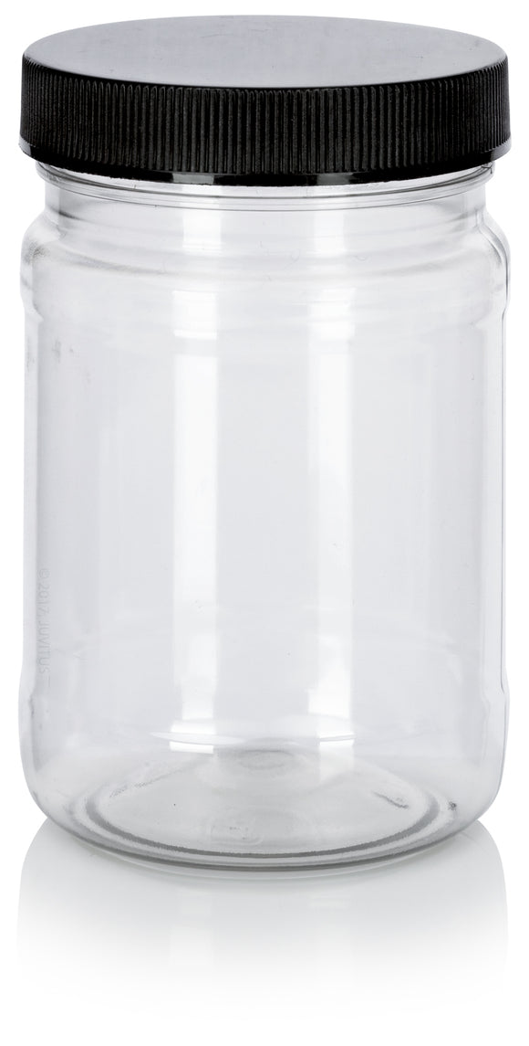 6 oz Clear PET Plastic Spice Bottle with Black Ribbed Cap