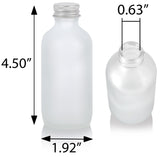Frosted Clear Glass Boston Round Bottle Silver Metal Screw On Cap Top (12 Pack)