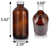 Amber Glass Boston Round Bottle with Silver Metal Screw On Cap (12 Pack)