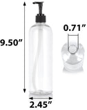 16 oz Clear Plastic PET Slim Cosmo Round Bottle with Black Lotion Pump