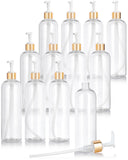16 oz / 500 ml Clear Plastic PET Slim Cosmo Round Bottle (BPA Free) with Gold Lotion Pump