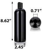 16 oz / 500 ml Black Plastic PET Slim Cosmo Round Bottle (BPA Free) with Black Disc Cap