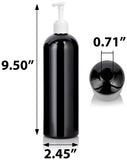 16 oz / 500 ml Black Plastic PET Slim Cosmo Round Bottle (BPA Free) with White Lotion Pump