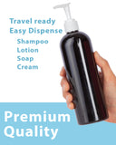 16 oz / 500 ml Black Plastic PET Slim Cosmo Round Bottle (BPA Free) with White Lotion Pump