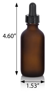 Frosted Amber Glass Boston Round Dropper Bottle with Black Top - 1 oz / 30 ml