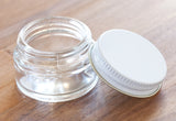 0 .5 oz / 15 ml Clear Glass Low Profile Thick Wall Balm Jars  with Metal White Lids  (12 Pack)